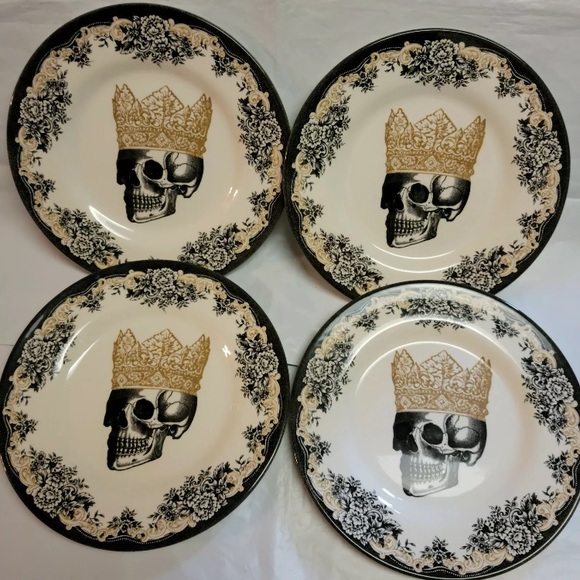 4 Royal Stafford Salad Plates King Crown Skull 8.5 - Picture 1 of 7